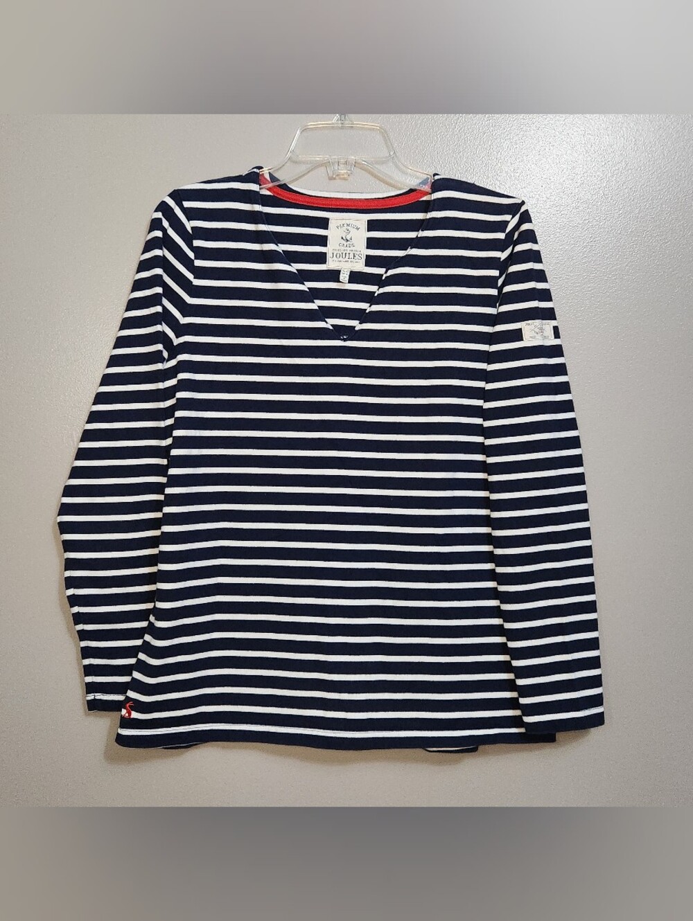 Joules Navy and White Striped Long Sleeve V-Neck Top Size 12